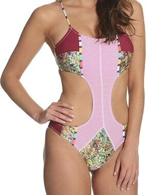 Kuleana Monokini Swimsuit S Pink Cutout Tassel Tie One Piece